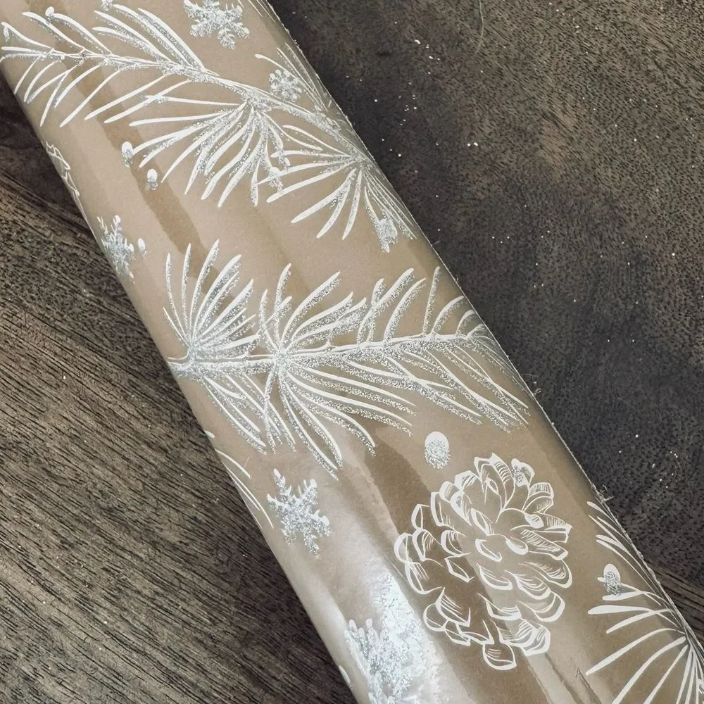 Christmas Pine Needles Pinecone Glitter Holiday Wrapping Paper Roll Gift Wrap